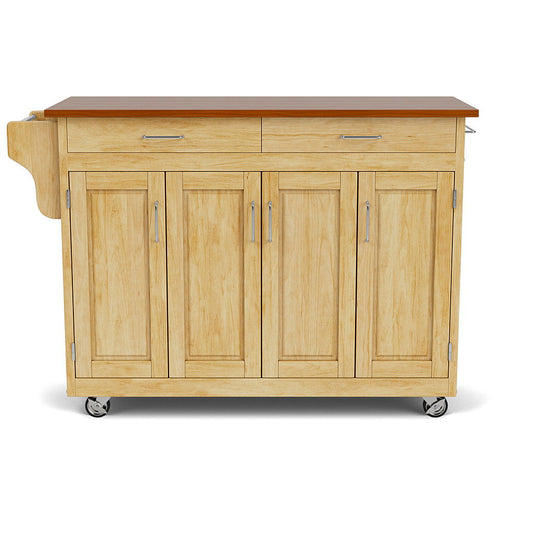 Create-A-Cart - 4 Doors Kitchen Cart With Oak Wood Top