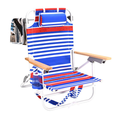 Backpack Beach Chair For Adults, Beach Towel, 5 Position Chair With Pouch Folding Lightweight Positions Back Pack, 1 Piece - Blue And White Stripes