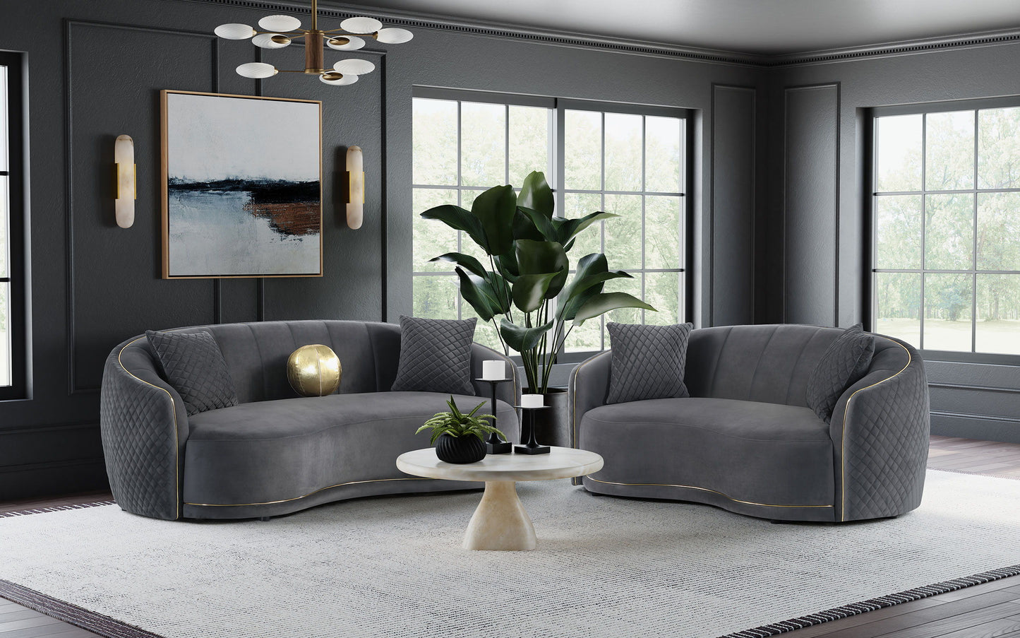 Brookside - 2 Piece Velvet Upholstered Sofa Set - Dark Gray