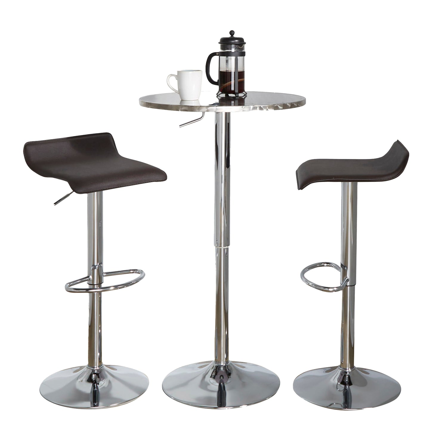 Ale - 3 Piece Bar Set Bistro Round Contemporary Adjustable Oval Footrest