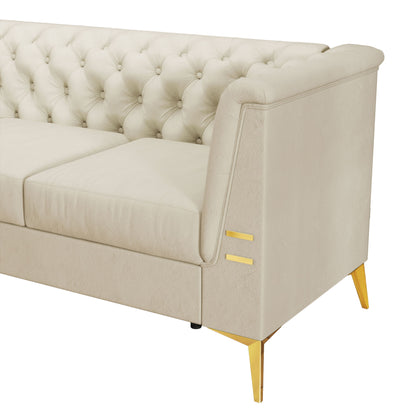 Luxurious Velvet Sofa With Gold Legs, Modern Chesterfield Design, Tufted Upholstery, 3 Seat Couch For Living Room And Office