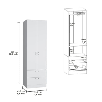 Armoire Organiser, Two Shelves, Rod, Double Door Cabinet Armoire