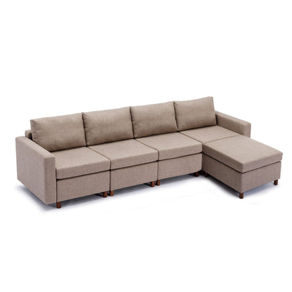 4 Seat Module Sectional Sofa Couch With 1 Ottoman For Living Room, Seat Cushion And Back Cushion Non-Removable And Non-Washable