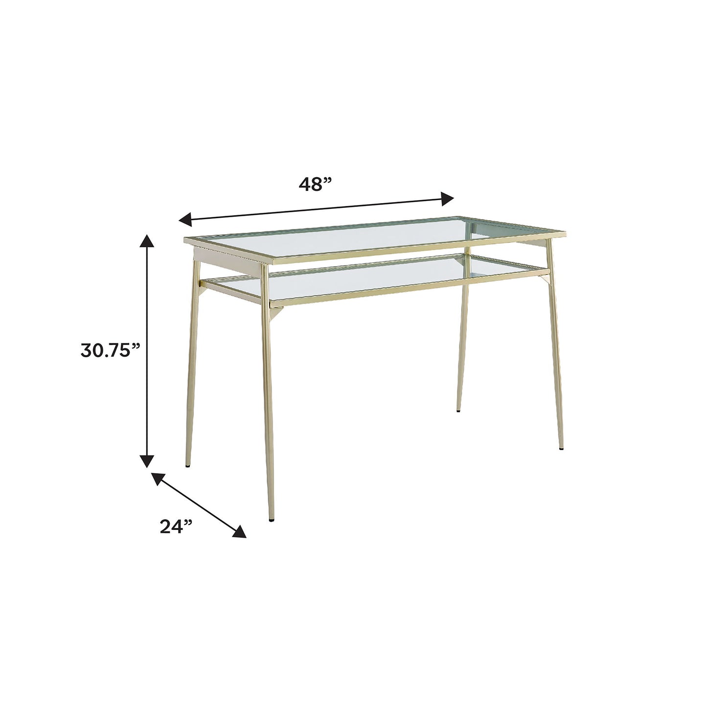 Contemporary Two Tier Glass Top Computer Desk - Gold / Glass