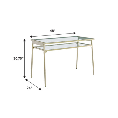 Contemporary Two Tier Glass Top Computer Desk - Gold / Glass