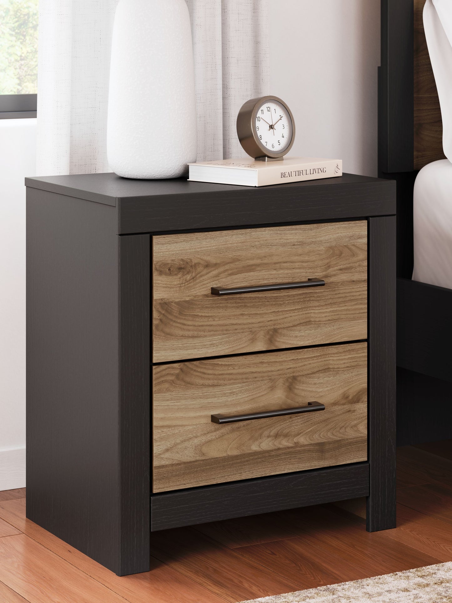 Vertani - Black / Honey Brown - Two Drawer Night Stand