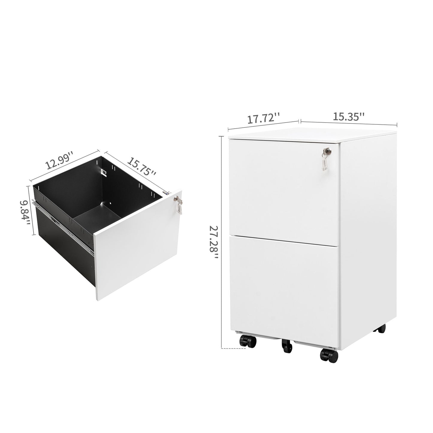 2 Drawer File Cabinet With Lock, Steel Mobile Filing Cabinet On Anti - Tilt Wheels, Rolling Locking Office Cabinets Under Desk For Legal / Letter Size