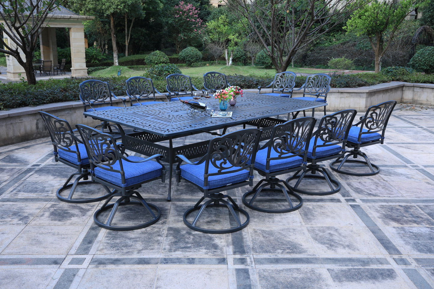 Rectangular Metal Dining Set With Cushions