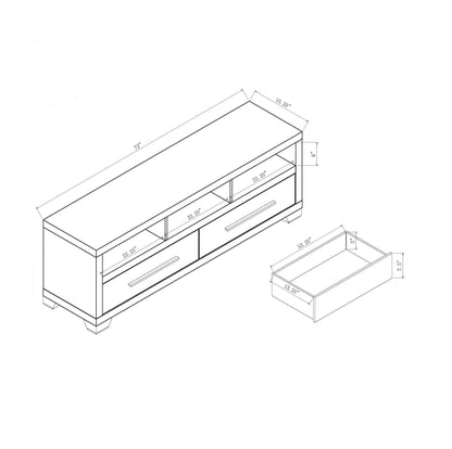 Modern TV Stand With Three Open Shelves And Two Drawers With Stylish Media Storage