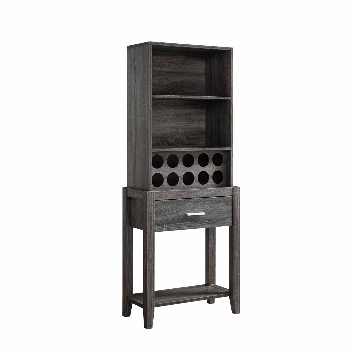 Wine Bar Cabinet, Kitchen Storage Cabinet With Drawer And Open Shelves - Distressed Gray