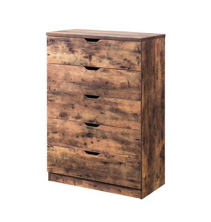 5 Drawer Bedroom Chest Dresser, Distressed Wood Cabinet