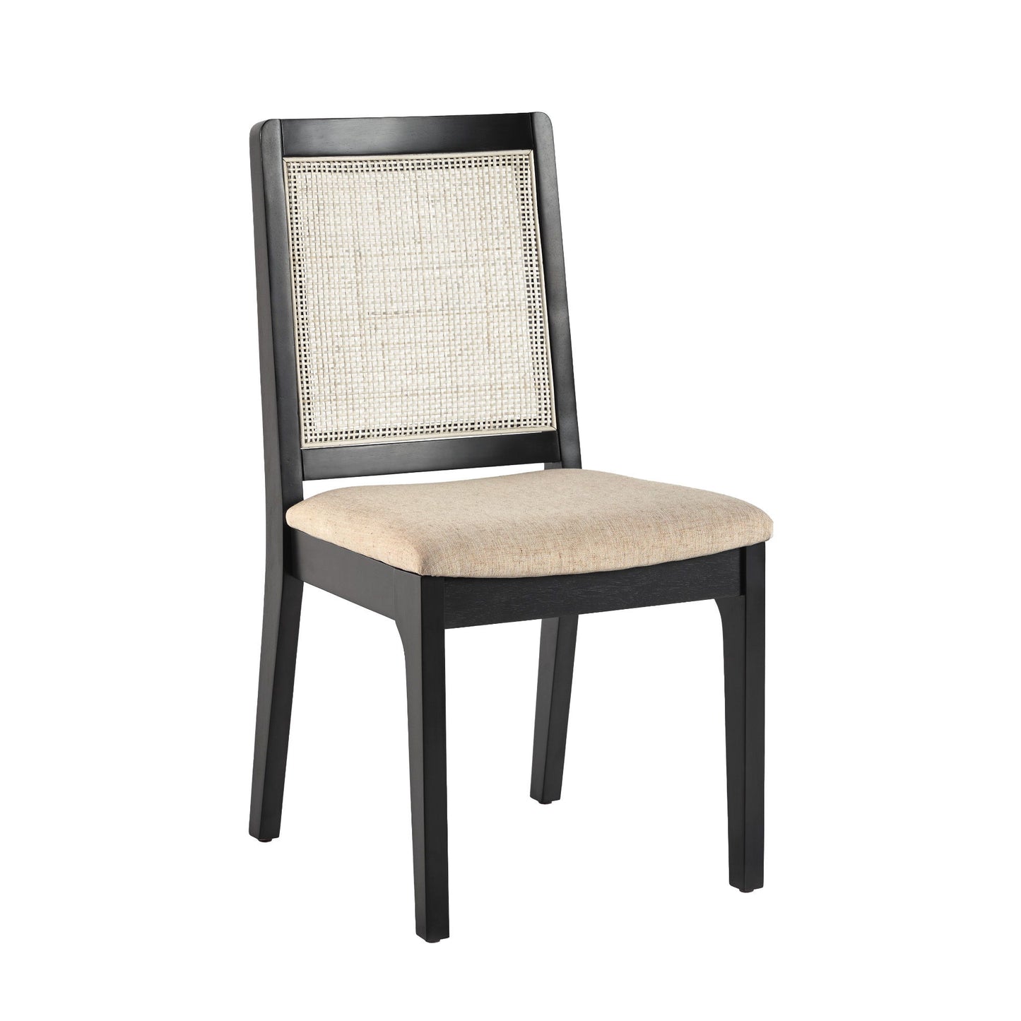 Modern Solid Wood Dining Chair With Rattan Inset Back (Set of 2)