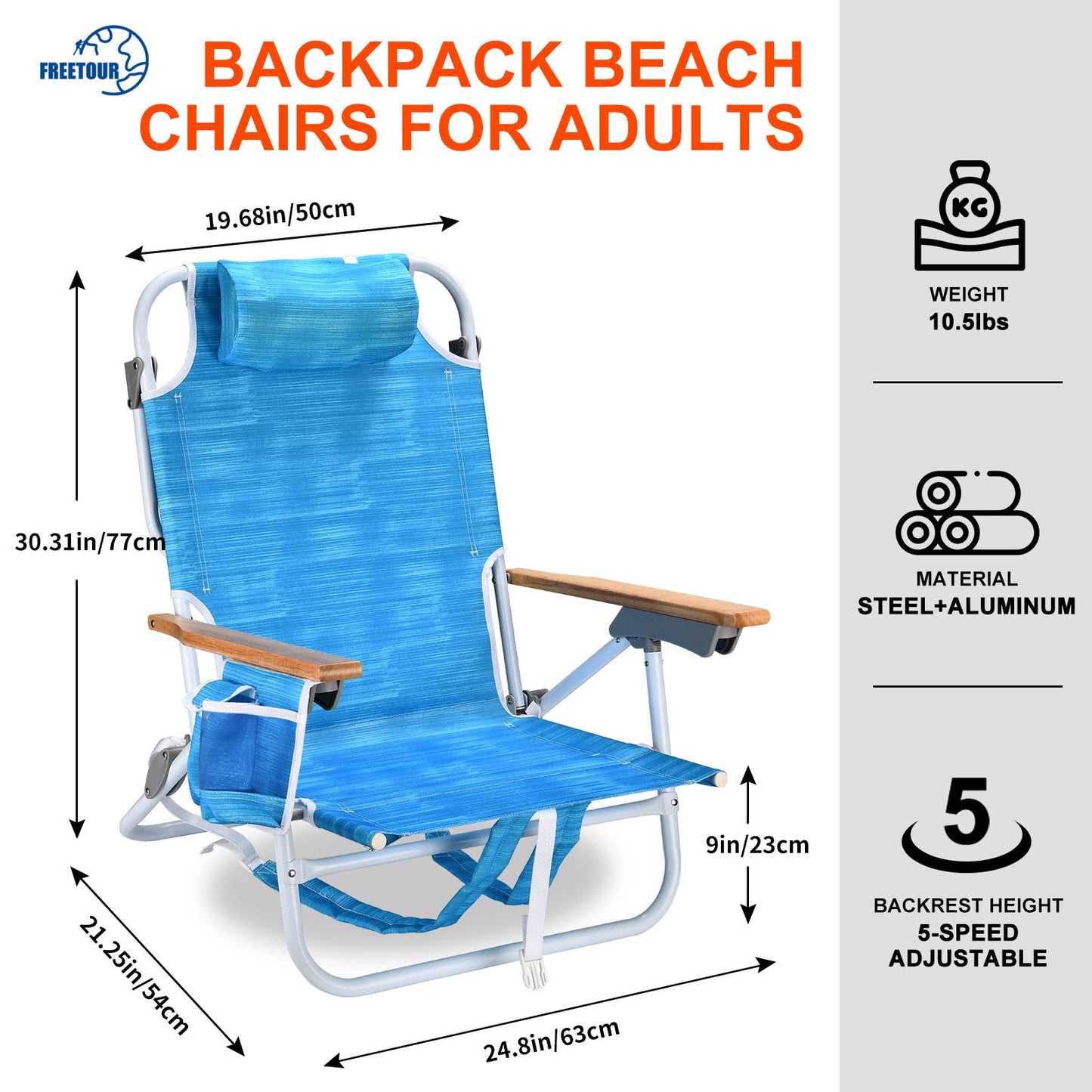 2 Piece Backpack Beach Chairs For Adults Beach Towel Backpack Beach Chairs For Adults 5 Position Chair With Pouch Folding Lightweight Positions Back Pack 13"