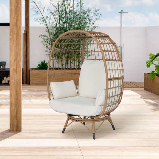 Outdoor Wicker Chair, Patio Chairs With 4 Thicken Cushionsoversized Lounge Chairs With Durable Steel Frame Perfect For Balcony, Backyard, Bedroom - Ivory