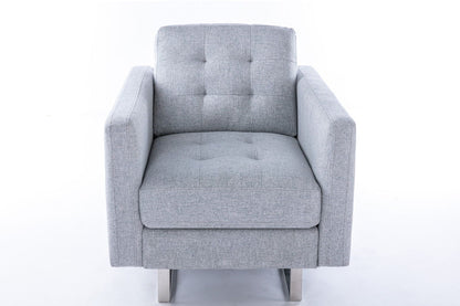 Victoria - Linen Fabric Armchair With Metal Legs, Side Pockets, And Pillow