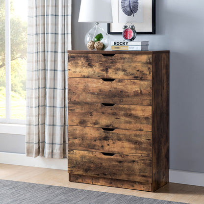 5 Drawer Bedroom Chest Dresser, Distressed Wood Cabinet