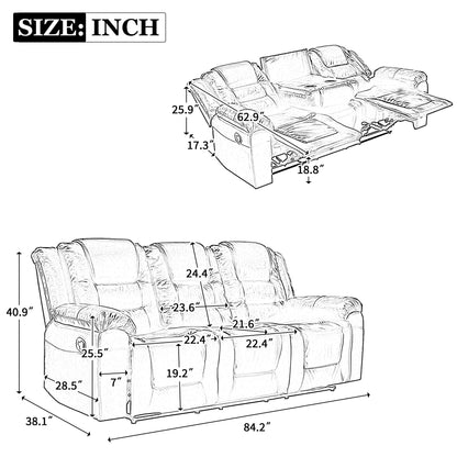 Home Theater Recliner Set Manual Recliner Chair With Wide Armrest, Two Built-In Cup Holders For Living Room