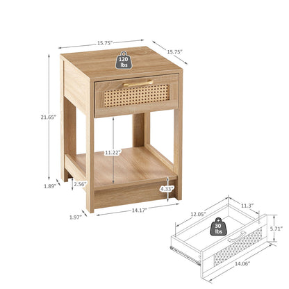 15.75" Rattan End Table With Drawer, Modern Nightstand, Side Table For Living Room, Bedroom