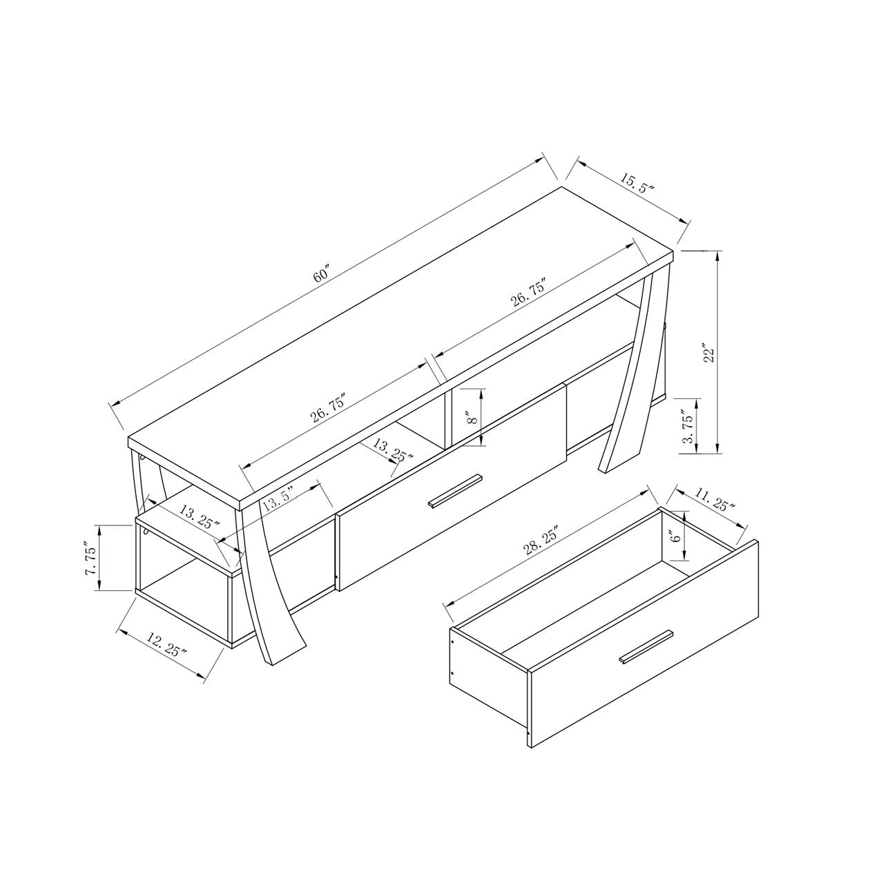 TV Stand With Two Shelves, One Drawer, And Side Shelf Modern Entertainment Center For Media Storage - White