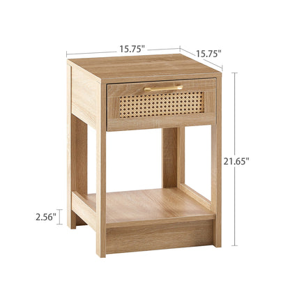 15.75" Rattan End Table With Drawer, Modern Nightstand, Side Table For Living Room, Bedroom