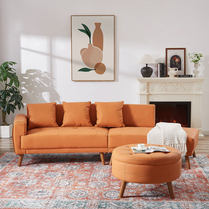 Contemporary Sofa Stylish Sofa Couch With A Round Storage Ottoman And Three Removable Pillows For Living Room