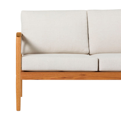 Contemporary Cushioned Eucalyptus Wood Patio Loveseat - Natural