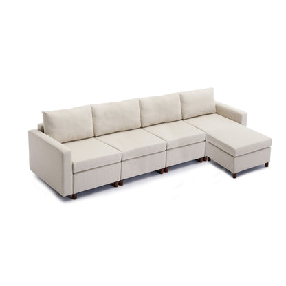 4 Seat Module Sectional Sofa Couch With 1 Ottoman For Living Room, Seat Cushion And Back Cushion Non-Removable And Non-Washable