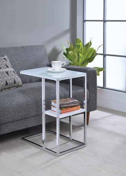 Daisy - Glass Top C-Shaped Sofa Side Table - White And Chrome