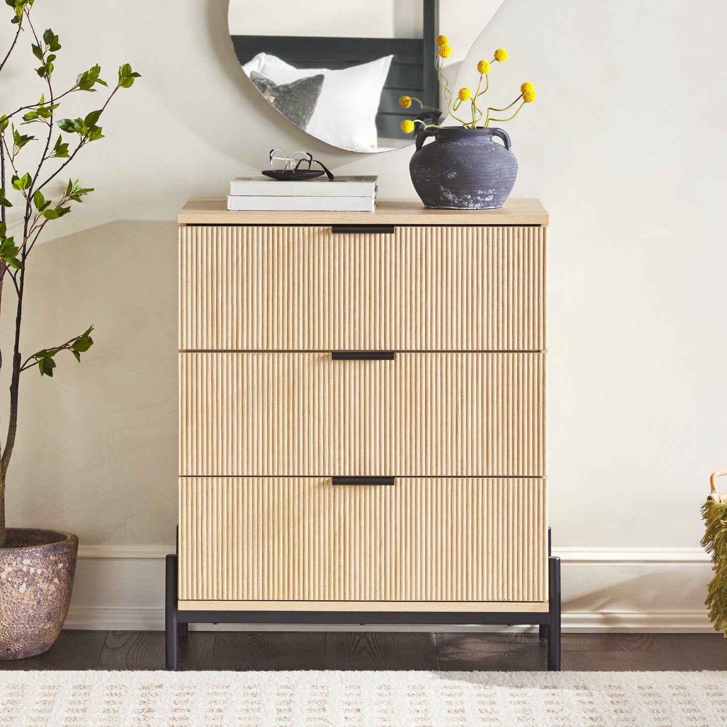 Mid-Century 3 Drawer Chest With Reeded Drawer Fronts