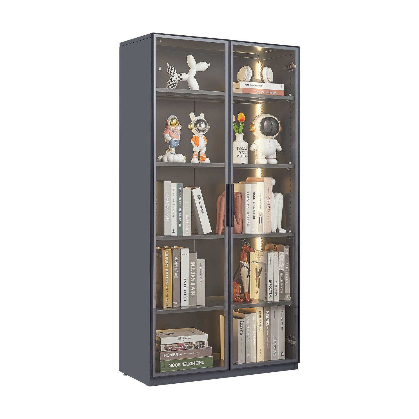 Best Selling New Design Double Door Metal Glass Display Storage Cabinet With Light Strip For Living Room