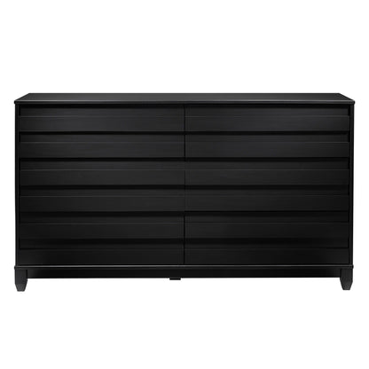 Modern 6 Drawer Solid Wood Dresser With Channel Pulls - Black