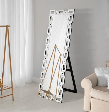 Tavin - Geometric Frame Standing Mirror - Silver