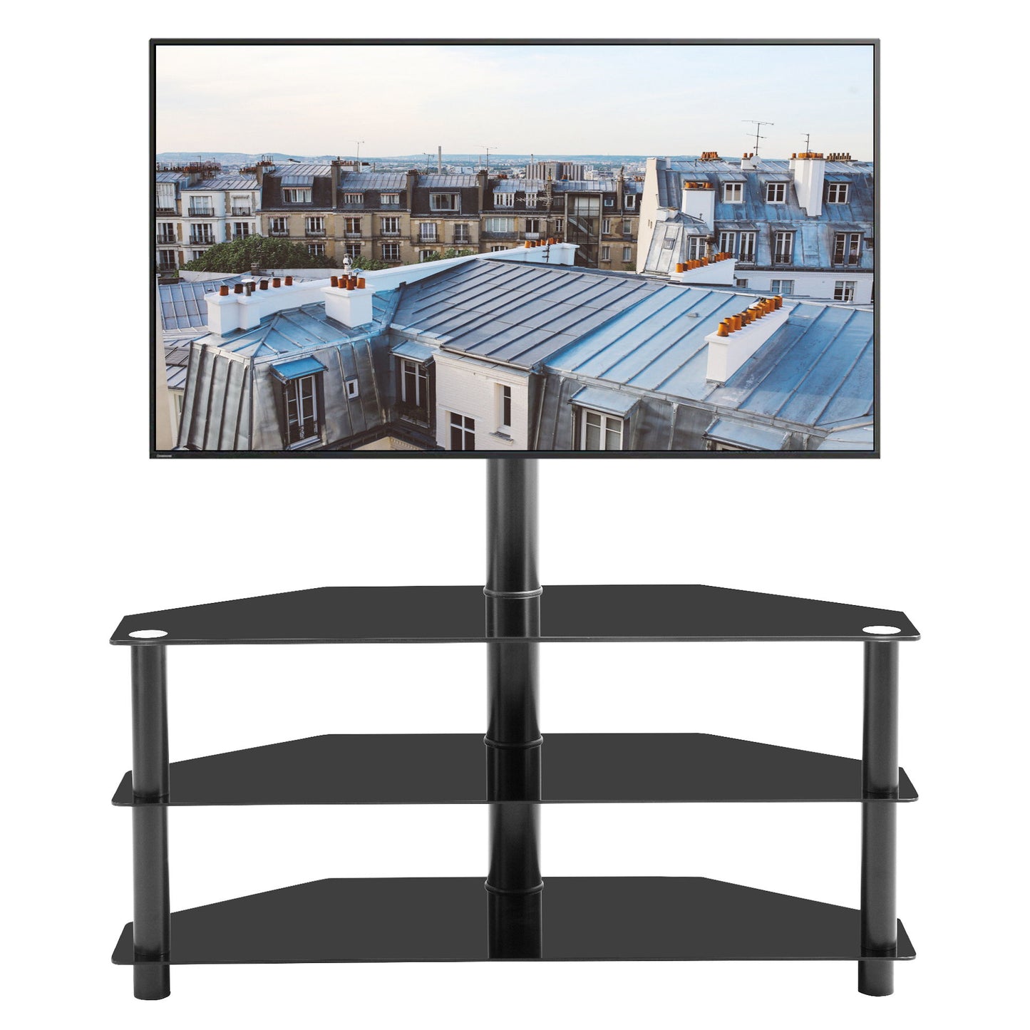 Multi-Function TV Stand Height Adjustable Bracket Swivel 3 Tier - Black