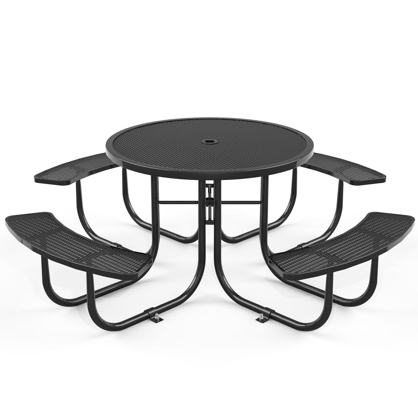 Round Outdoor Steel Picnic Table 46" With Umbrella Pole - Black