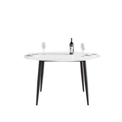 Modern Man-Made Stone Round Metal Dining Table-Position For 6 People