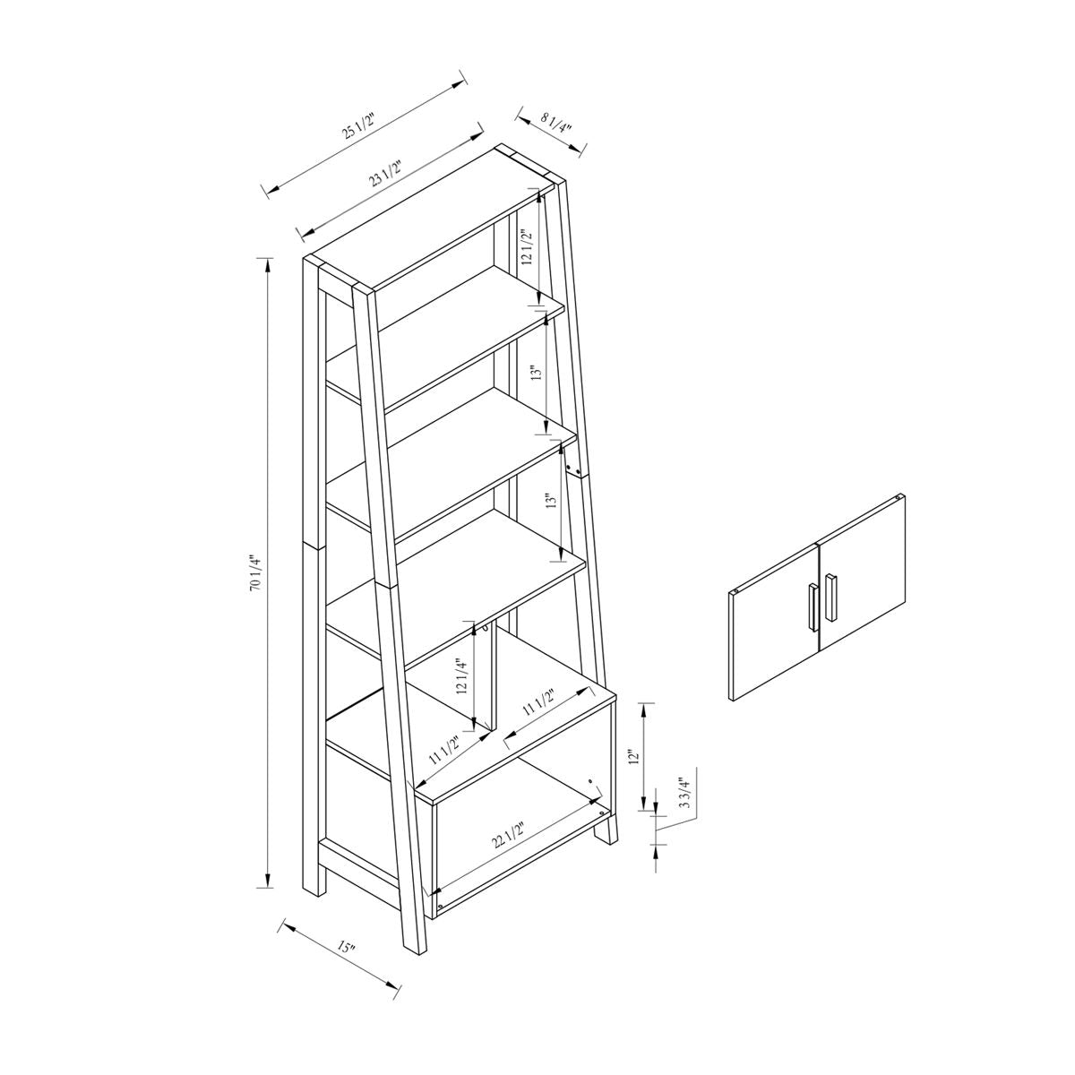 Modern Bookcase With Four Open Shelves And Two Door Cabinet - Black / Gray