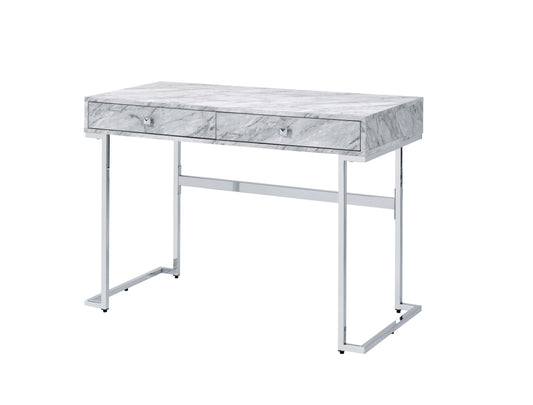 Tigress - Printed Faux Marble Top Writing Desk - White