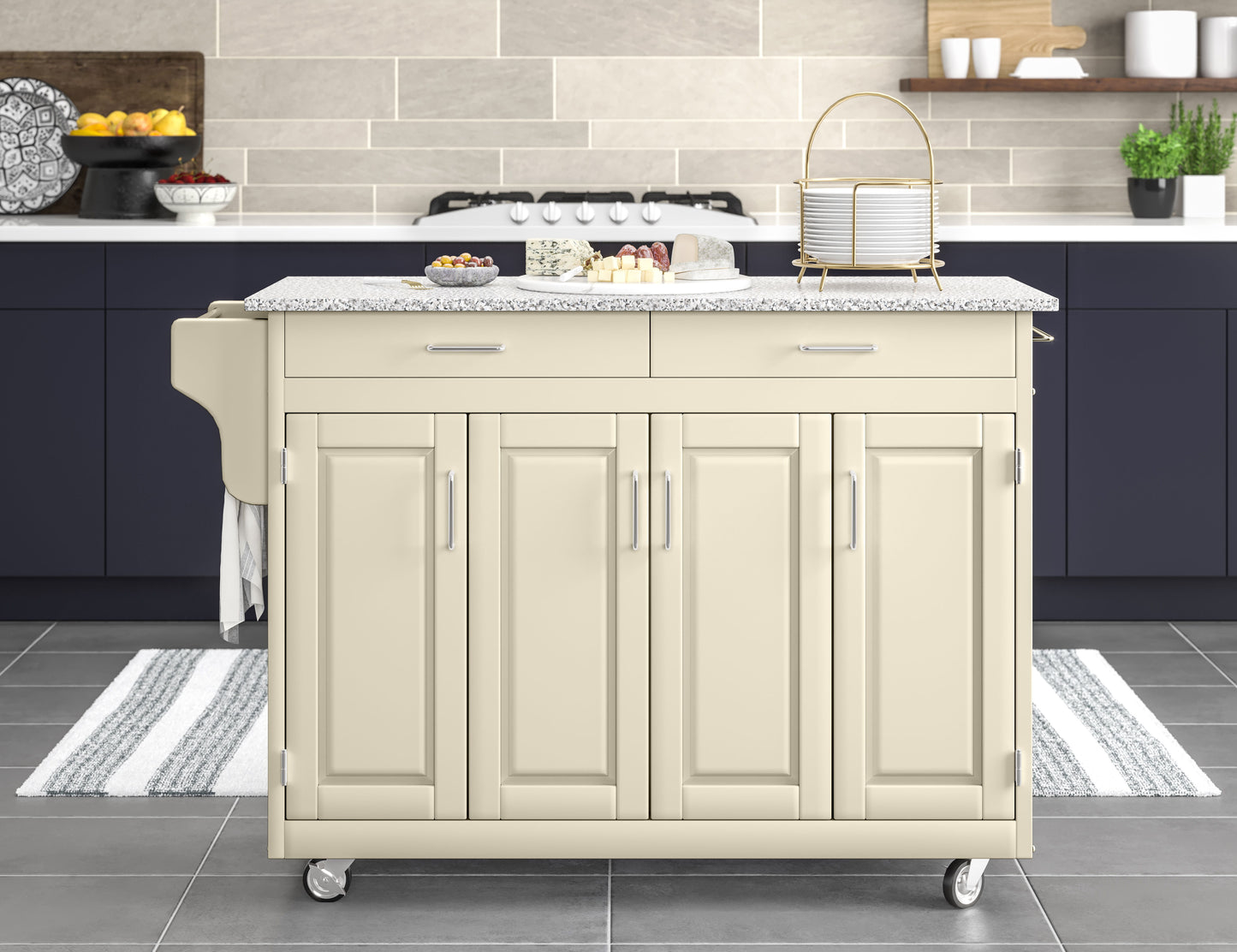 Create-A-Cart - 4 Doors Kitchen Cart - Gray Granite Top