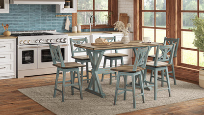 X Based Counter Height Casual Dining Table - Aqua Blue