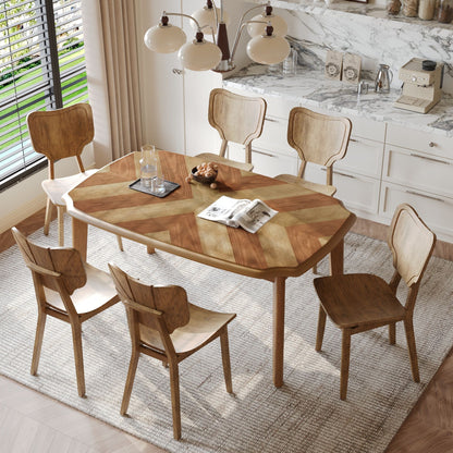 Topmax - 7 Piece Vintage Dining Table Set With 6 Dining Chairs, Kitchen Table Set For 6 With Curved Back And Seat