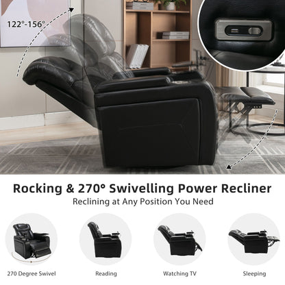 270° Swivel Power Recliner Individual Seat Home Theater Recliner With Comforable Backrest, Tray Table, Phone Holder, Cup Holder, USB Port, Hidden Arm Storage For Living Room