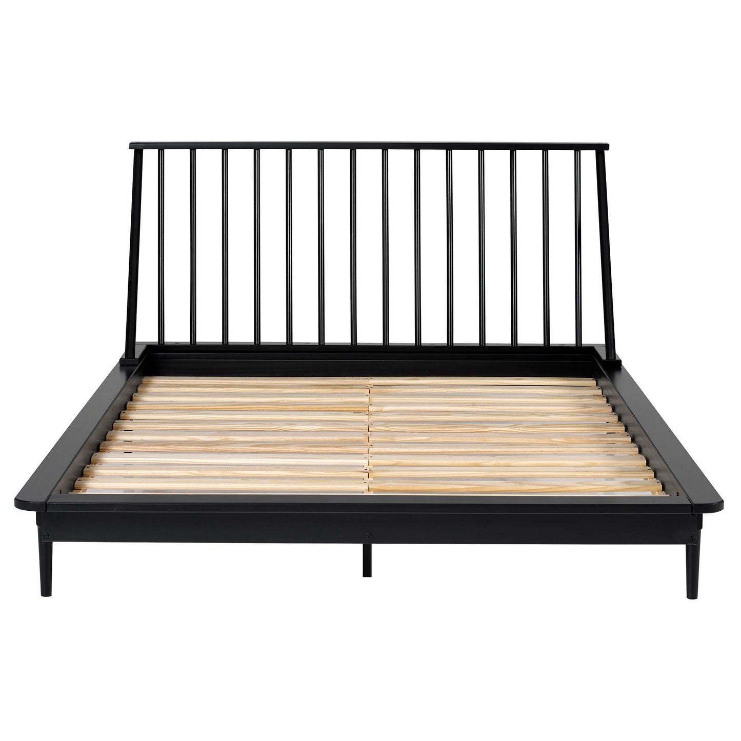 Mid-Century Modern Solid Wood Platform Bed Frame With Spindle Headboard