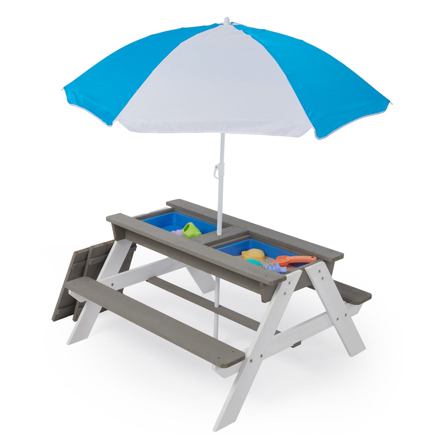 3-In-1 Kids Outdoor Wooden Picnic Table With Umbrella, Convertible Sand & Water, ASTM & CPSIA Certification