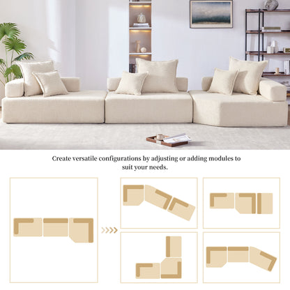 151.5" Oversized Modular Sectional Sofa, Luxury Boucle Floor Couch Set, Convertible Sleeper Couch, Spacious Foam-Filled Sofa Bed For Living Room, 3 Piece Free Combination - Beige