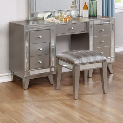 Leighton - Vanity Table And Stool Set - Metallic Mercury