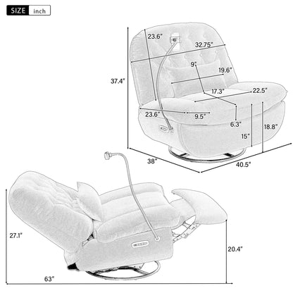 270° Swivel Power Recliner With Voice Control - Bluetooth Music Player, USB Ports, Atmosphere Lamp, Hidden Arm Storage And Mobile Phone Holder For Living Room, Bedroom, Apartment