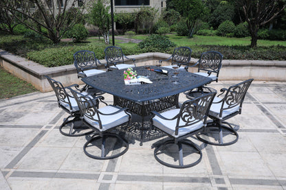 Square 8 Person 64" Long Aluminum Dining Set With Cushions