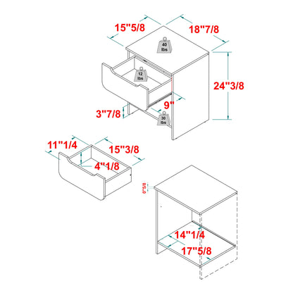 Modern Minimalist 1 Drawer Nightstand With Cubby