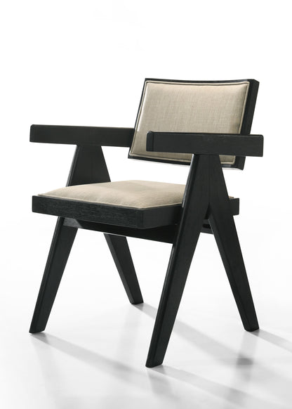 Jasper - Dining Arm Chairs With Upholstered Seat (Set of 2) - Ebony Black / Beige