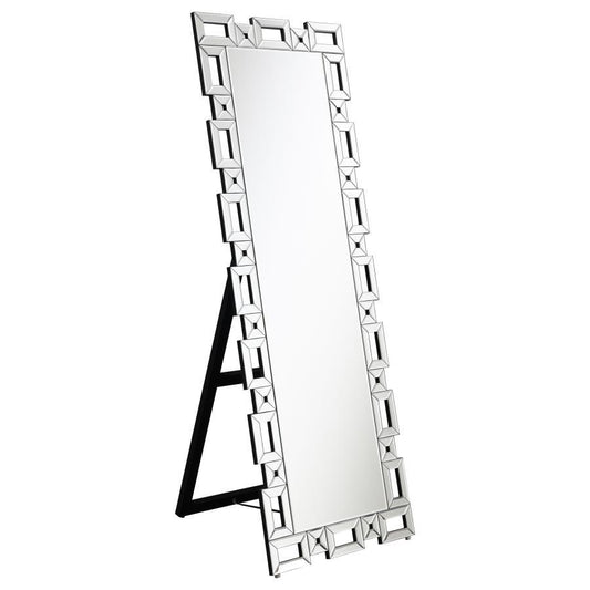 Tavin - Geometric Frame Standing Mirror - Silver